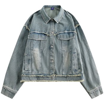 Butterfly patch jacket denim retro ອາເມລິກາສໍາລັບແມ່ຍິງພາກຮຽນ spring ແລະດູໃບໄມ້ລົ່ນ 2024 ການອອກແບບຕົ້ນພາກຮຽນ spring niche ແນວໂນ້ມ jacket ວ່າງ