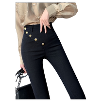 Black leggings womens 2024 autumn and winter new style plus velvet high waist slimming outer wear elastic tight pencil pants
