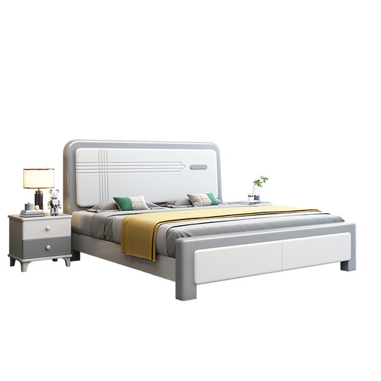 北欧经济型实木床白色现代简约1.8米主卧双人床1.5轻奢榫卯储物