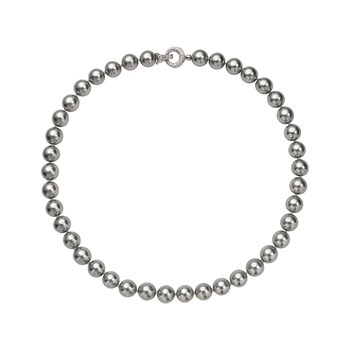 Taipan tahitian black pearl green leather purple core necklace