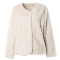DPLAY Winter Light Luxury Socialite Little Fragrance Cream Apricot Beads Imitation Fur One-piece Thickened Warm Jacket