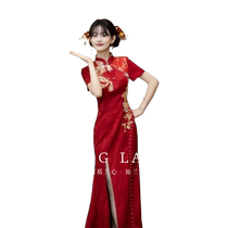 Qionglan New Chinese Improved Cheongsam Toast Wear 2024 New Bridal Wedding Banquet Engagement Dress Trailing Style Out of the Cabinet