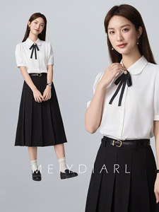 幂典藏青色百褶半身裙女夏职场面试答辩西装裙高腰显瘦小个子半裙
