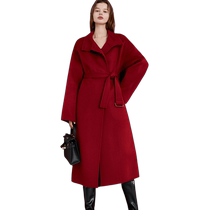DPLAY winter wear red large lapel heavyweight long loose double-sided woolen coat
