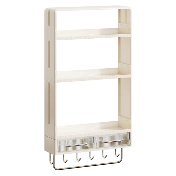 Narrow storage rack behind bathroom door