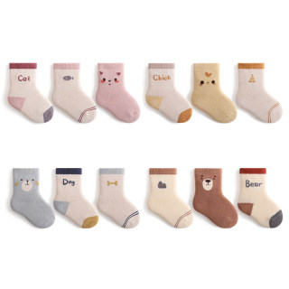 新生婴儿袜子秋冬季加厚外出毛圈a类男女童宝宝纯棉0到3个月中筒