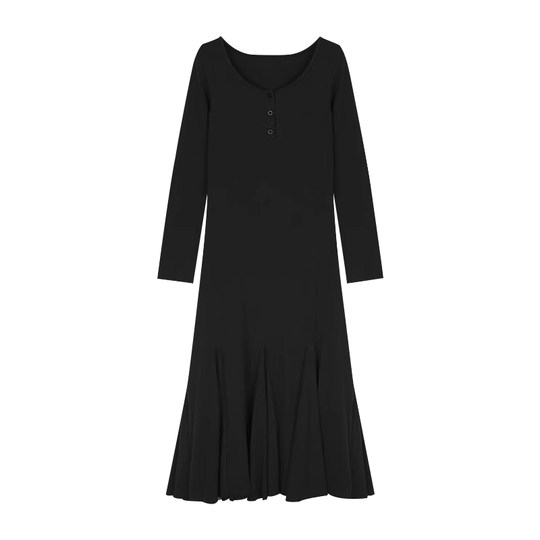 alex stevens 黑色连衣裙女春秋季修身内搭a字鱼尾裙长款打底裙子