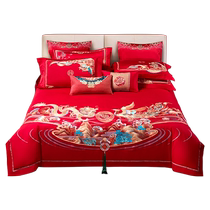 Mercury Home Textiles 60S long-staple cotton wedding eight-piece satin new Chinese embroidery set wedding sheet quilt cover