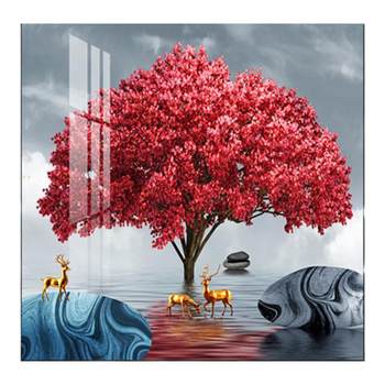 ຮູບແຕ້ມເພັດ 5d elk fortune tree living room dot masonry square cross stitch 2024 new light luxury restaurant small pieces