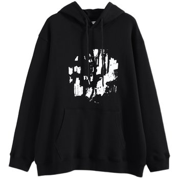 MRLIUS abstract print 2024 spring and autumn black and gray niche loose vibe lazy style retro hooded sweatshirt for women