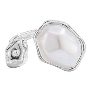 Silver light luxury pearl adjustable open ring