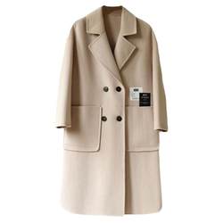 2023 Korean version of the new high-end suit collar double-sided woolen coat zero cashmere mid-length loose woolen coat