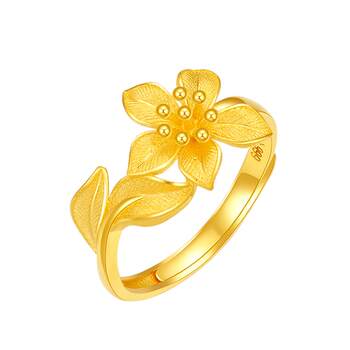 Zhou taisheng happy flower wedding tobacco gold ring female flower pure gold ring wedding bracelet birthday gift
