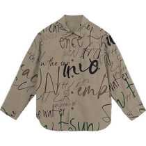 Pomme Pengma shirt long-sleeved cotton artistic word printing autumn and winter clothing for boys and girls Jiangnan cloth big children