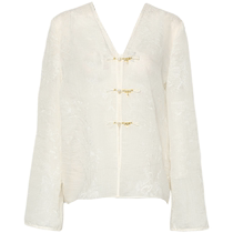 DPLAY (Black Label) 2024 Xia Xin New Chinese style apricot V-neck long-sleeved loose national style top loose shirt for women