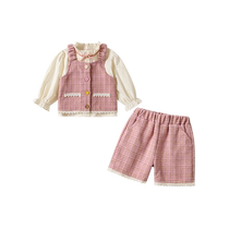 Girls small fragrance suit autumn clothes 2024 new childrens fashionable clothes baby skirt three-piece set spring and autumn