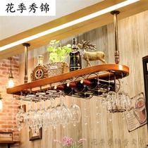 Upscale European-style solid wood wine rack red wine glass shelf hanging bar wine glass shelf high-footed cup shelf upside down