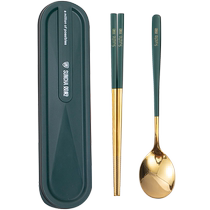 Twin gun 304 stainless steel portable chopsticks set chopsticks spoon two pieces of student travel to collect tableware