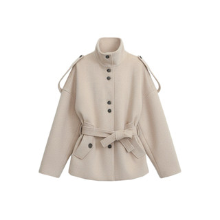 SPEAR YOUTH“松间步月”50%羊毛绑带收腰大衣加厚立领外套上衣冬