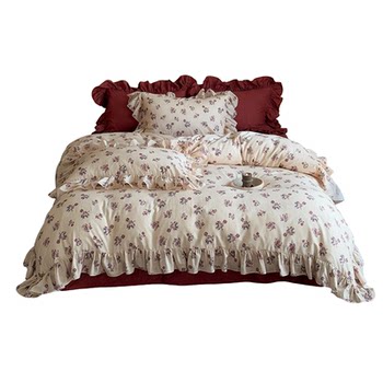 French floral cotton double layer yarn princess style four-piece set
