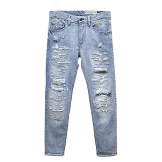 新款男牛仔裤able jeans男修身小脚裤弹力潮流破洞裤青年春秋长裤