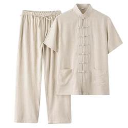 ອາຍຸກາງແລະຜູ້ສູງອາຍຸ Tang suit men's summer style Chinese linen suit cotton and linen short-sleeved summer clothes Chinese half-sleeved men's clothes