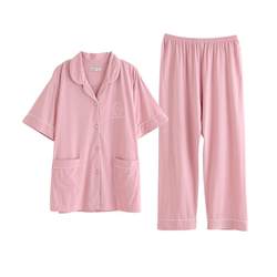 Darli's new pajamas for women summer pure cotton short-sleeved trousers thin cardigan couple cool loose home wear men summer