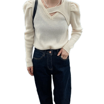 White hollow cross pullover sweater for women early spring slimming design niche irregular top