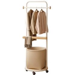 Floor-Standing Clothes Rack for Bedroom, Standing Coat Rack, Clothes Storage Rack, Integrated Dirty Laundry Basket for Entryway