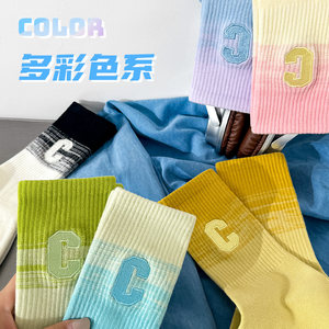 袜子女款中筒袜纯棉跑步2026新款爆款彩色女袜女士配鲨鱼裤运动袜