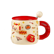 Year of the Dragon Ceramic Cup with Lid Spoon Water Cup Home Mug Office Enamel Cup Souvenir Girl Coffee Cup