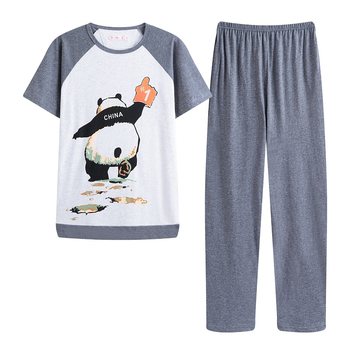 Summer pure cotton trousers short-sleeved trousers men's pajamas summer thin youth cartoon plus size home clothes spring and autumn styles