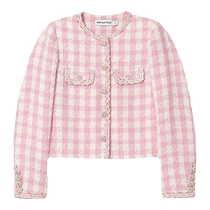 self-portrait 2024 spring and summer red and pink plaid woven tweed small fragrant diamond top