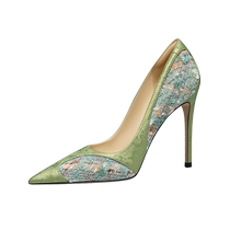 Lily Wei Chinese style printed new Chinese style high-heeled shoes splicing style with cheongsam design single shoes small size 313233