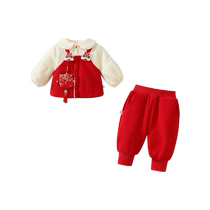 Girl Suit Winter Dress Children Foreign Air Trendy Plus Suede Baby Two Sets Baby New Year Festive Season Clothes