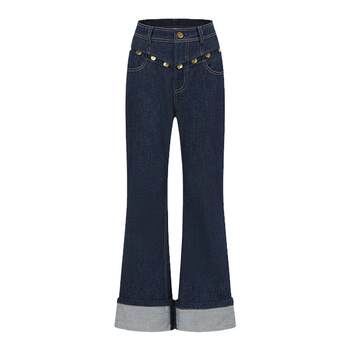 ຄົນອັບເດດ: ຄົນອັບເດດ: retro trendy slim fit gold coin decorated denim ແອວສູງ bootcut pants ສໍາລັບແມ່ຍິງ