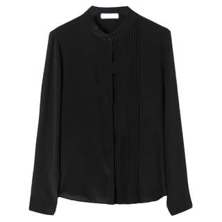 一丝牵 四色塔克褶真丝衬衫女设计感小众法式桑蚕丝衬衣长袖上衣