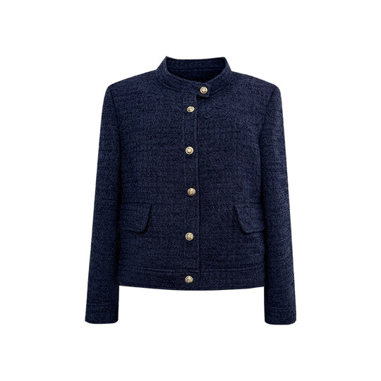 NAZ那子大码早秋编织粗花呢精致小香立领显瘦胖mm气质夹克外套女