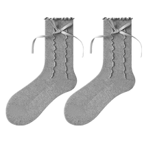 PRIMEET gray socks for women summer thin mid-calf socks Japanese sweet bow socks lace socks