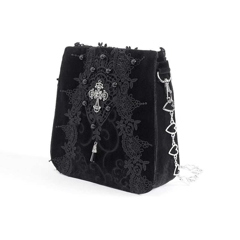 Devil Fashion Women's Gothic Black Velvet Handbag AS18001