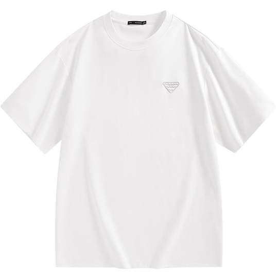 Peacebird men's short-sleeved T-shirt solid color summer embroidered white boys' youth versatile t-shirt