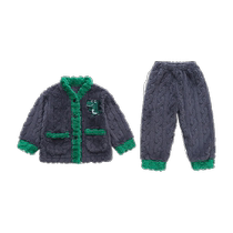 Jade Baby Workshop Children Winter Flannel Velvet Pyjamas Boy Baby Gafu Thickened Home Clothing Boy Coral Suede Suit