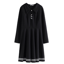 Single bundle large size womens retro college style age-reducing knitted dress for women autumn new slightly fat mmA line skirt trend