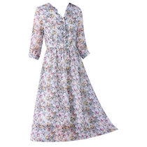 Madam’s hottest summer dress this year high-end foreign style age-reducing ladylike temperament chiffon floral skirt