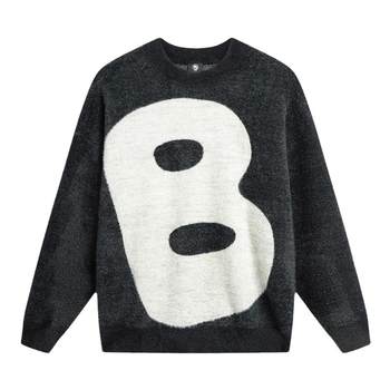 Li Ning Fanwu BADFIVE men's velvet warm loose pullover knitted sweater autumn and winter round neck sweater AMBT147