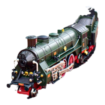 仿真复古小火车玩具+男孩奥乐电动蒸汽合金绿皮旧火车带轨道模型