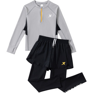 特步儿童泳衣男童分体长裤长袖2025新款男孩中大童泡温泉游泳套装