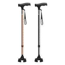 Lotte Ford Telescopic Cane Old Four Foot Cruches With Light Solid Anti-Slip Anti-Corner Stick Portable Elderly Walking Stick