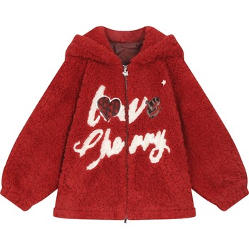 Fairy's Pocket Plush Hooded Short Woolen Jacket for Women 2025 Winter New Christmas Outfit Red Top