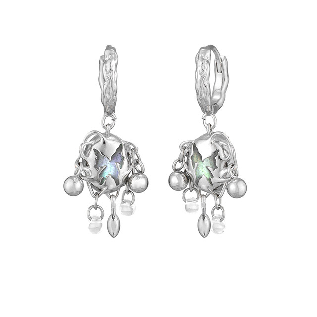 Cocoon Series Original Niche Butterfly Earrings Natural Gray Moonstone Earrings Sweet Cool Hot Girl Autumn and Winter Earrings